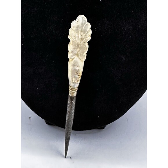 Antique Old 1800s Carved MOP Handled Vanity Tool Piece Hat Pin Stiletto